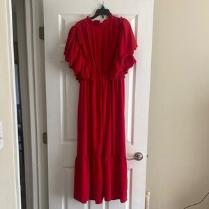 Chic Red Ruffled Maxi Dress